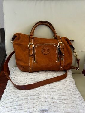 ANTONIO MELANI Brown Tan Leather Satchel with Gold Hardware